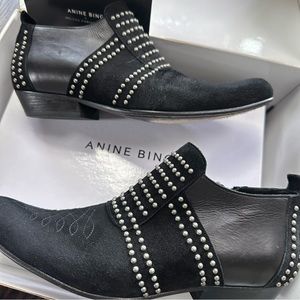 Anine Bing Silver Stud Low Charlie Booties, Size 39